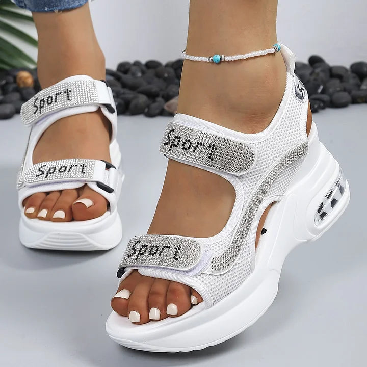 Damen Plateau Sandalen Mit Strassriemen
