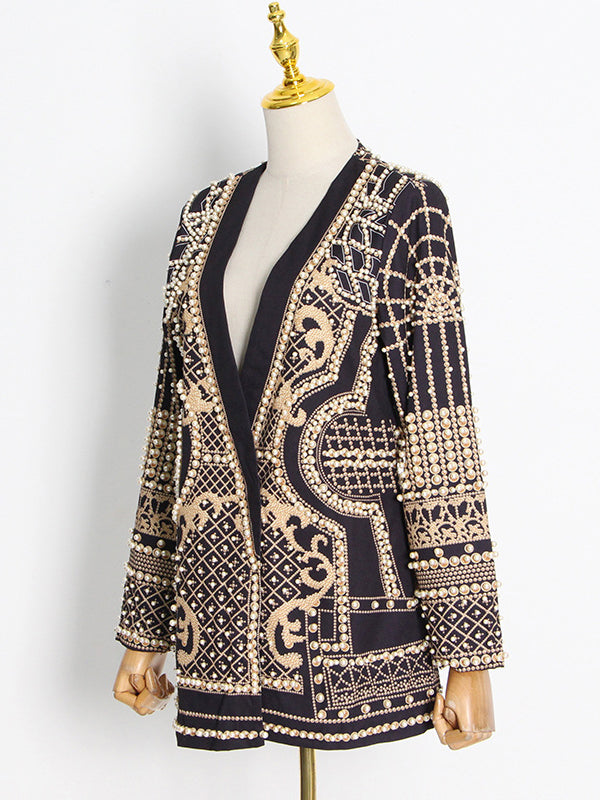Damen Blazer Mit Perlenverzierung Und V Ausschnitt