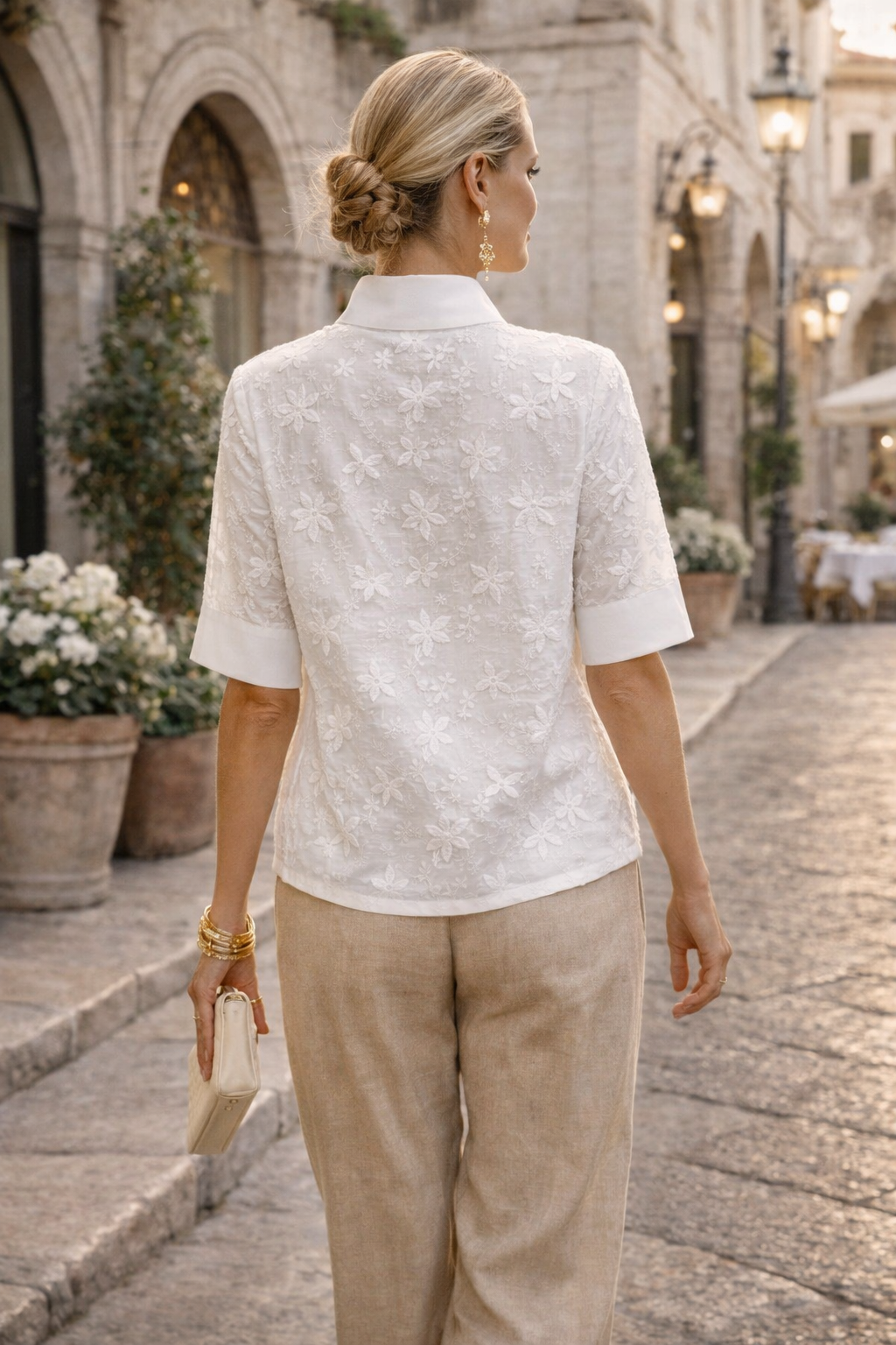 Bluse mit kurzen Ärmeln und Blumenmuster für Damen