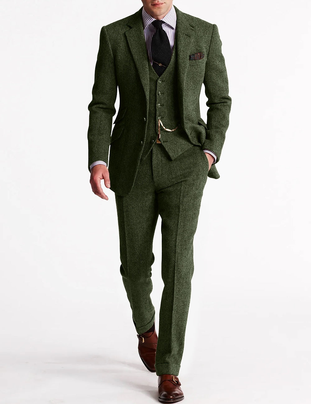 Herren Tweed Anzug Dreiteilig Mit Blazer Weste Und Hose