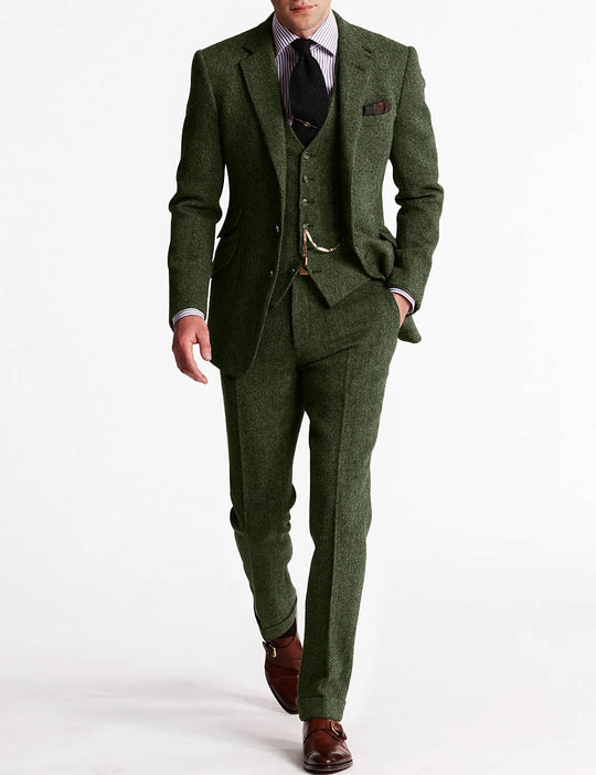 Herren Tweed Anzug Dreiteilig Mit Blazer Weste Und Hose