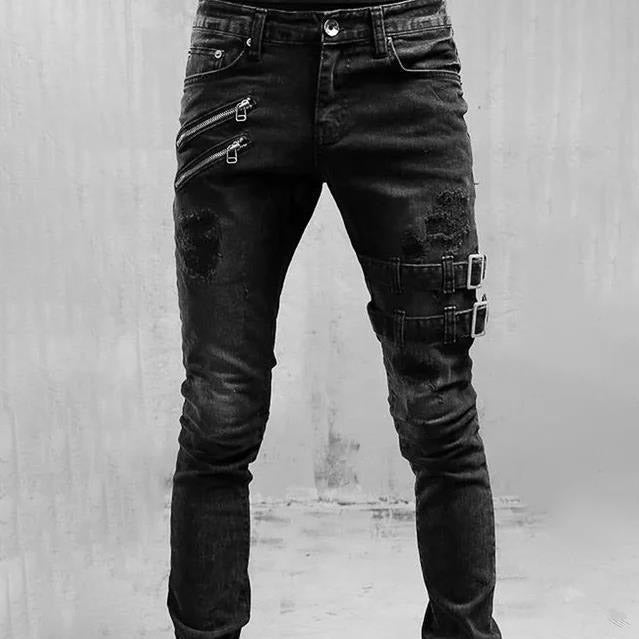 Herren Gothic Jeans Mit Schnallen Design