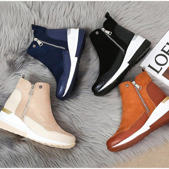 Damen Stiefeletten Mit Keilabsatz Und Reißverschluss