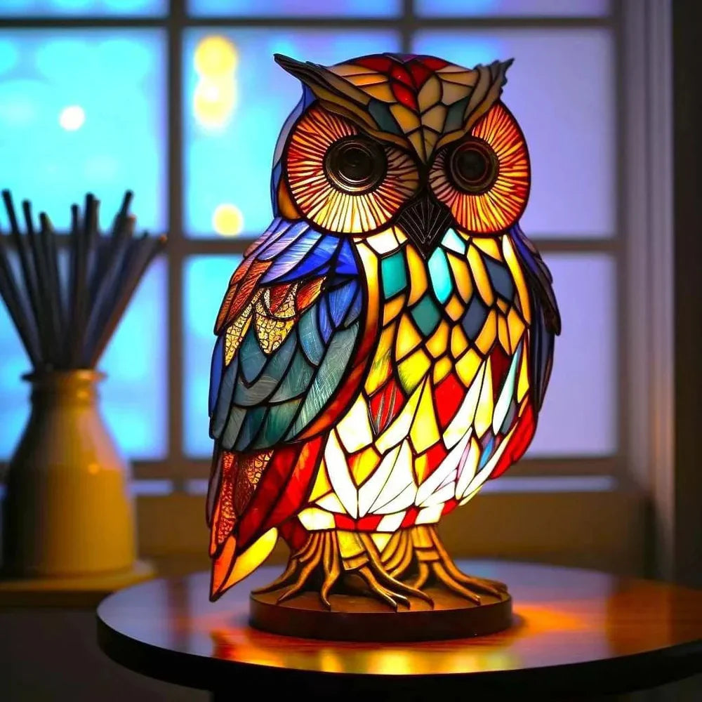 Kunstvolle Tier-Tischlampe mit Buntglaseffekt