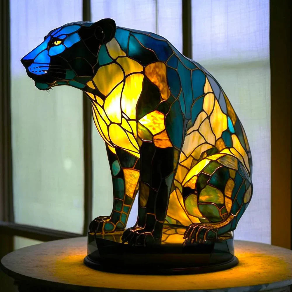 Kunstvolle Tier-Tischlampe mit Buntglaseffekt