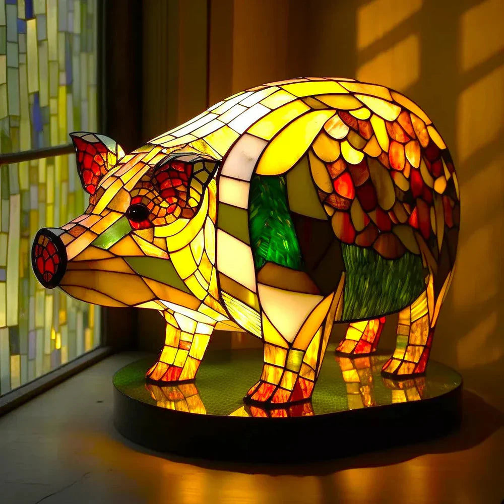 Kunstvolle Tier-Tischlampe mit Buntglaseffekt