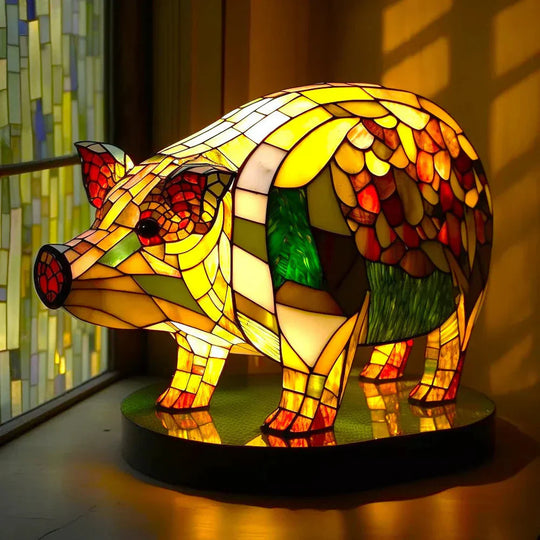 Kunstvolle Tier-Tischlampe mit Buntglaseffekt