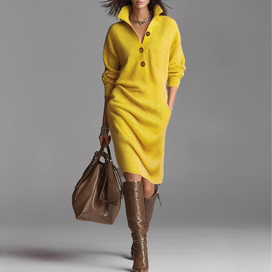 Damen Strickkleid mit Knopfleiste und Kragen