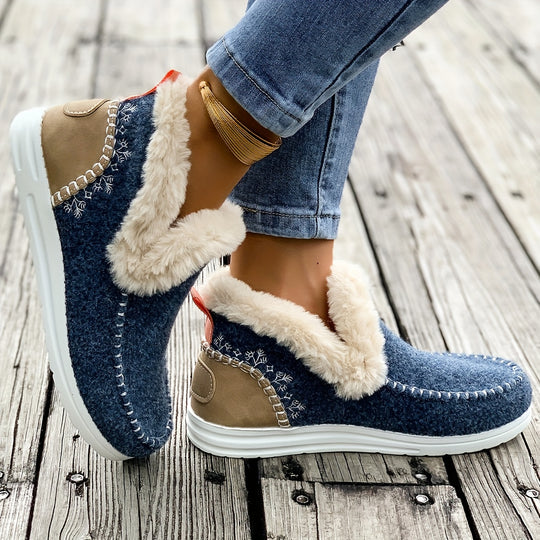 Gefütterte Slip-On Winterhausschuhe mit Profilsohle für Damen