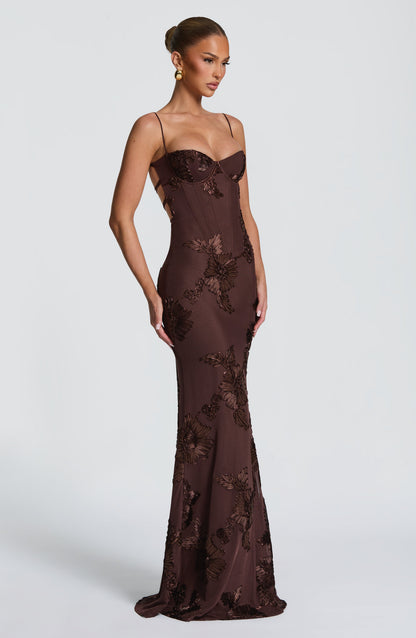 Maxikleid aus Velours mit herzförmigem Ausschnitt