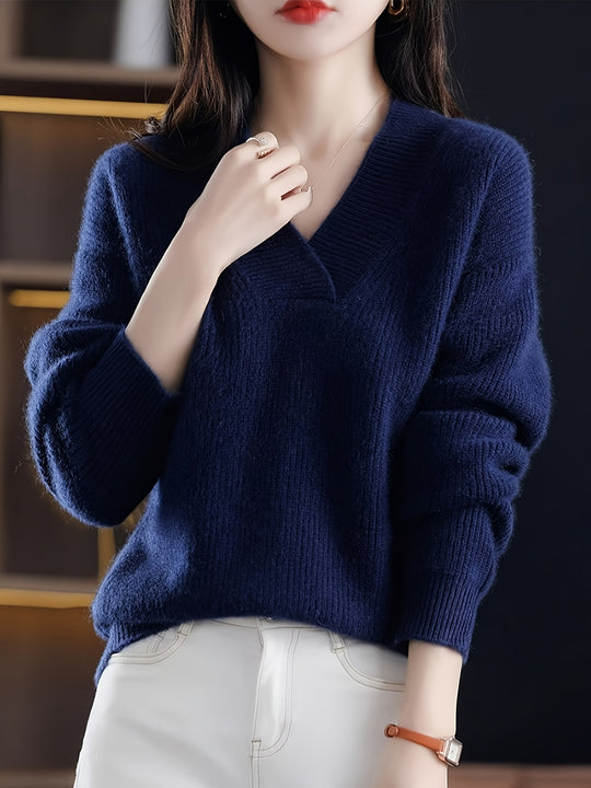 Locker geschnittener V-Ausschnitt Pullover für Damen