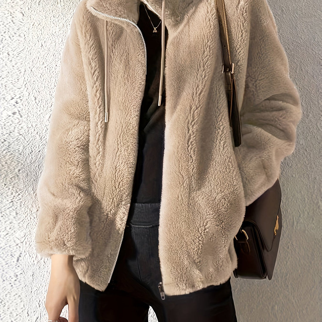 Teddy Mantel mit Reißverschluss und Kordelzug für Damen