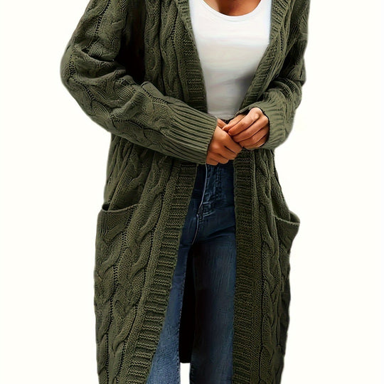 Offener Strickcardigan mit Taschen in Unifarbe für Damen