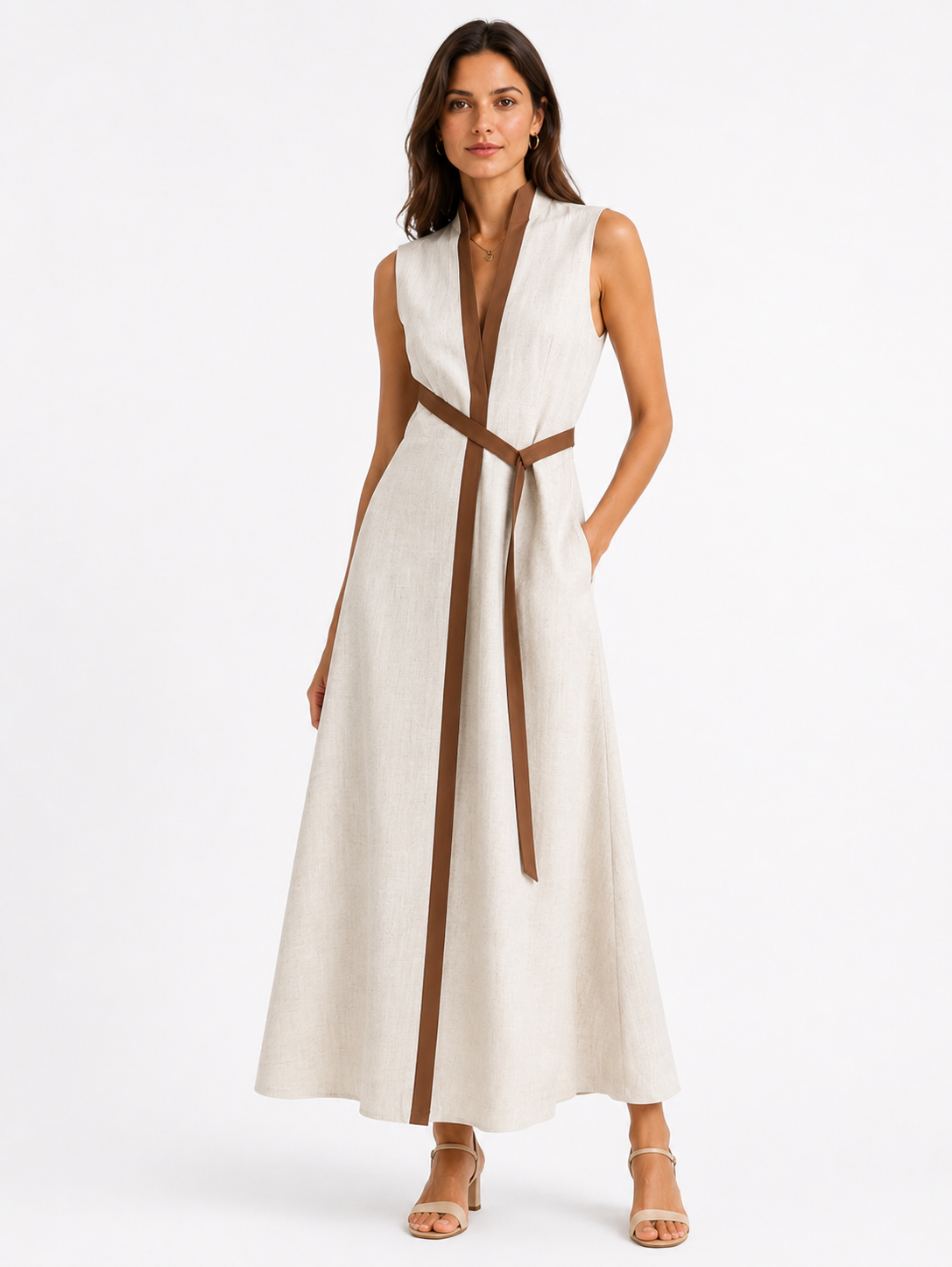 Ärmelloses Midi-Kleid für Damen mit Stehkragen und lockerem Schnitt