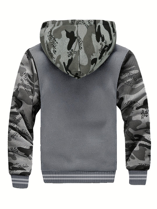 Warme Camouflage Fleecejacke mit Kapuze für Herren