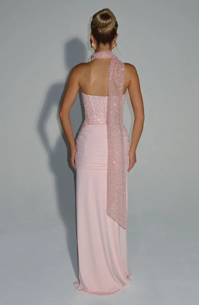 Ärmelloses Corsagen-Glitzer-Maxikleid Damen