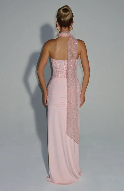 Ärmelloses Corsagen-Glitzer-Maxikleid Damen