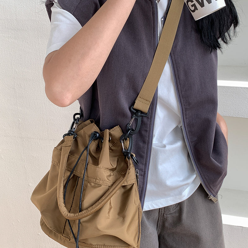 Nylon Kordelzug-Beuteltasche mit abnehmbarem Griff und Schultergurt