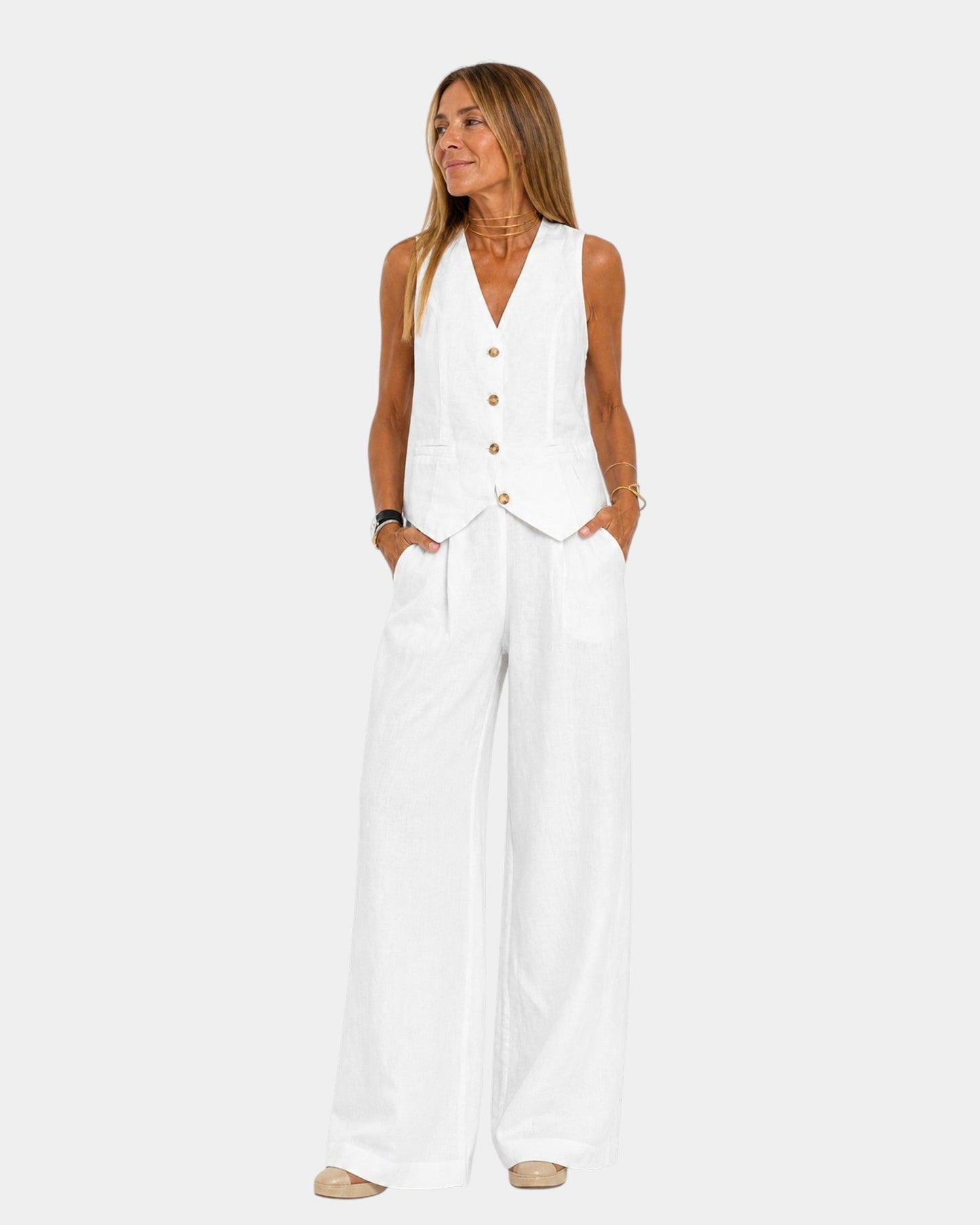 Damenanzug Weste und Hosen mit weitem Bein Set