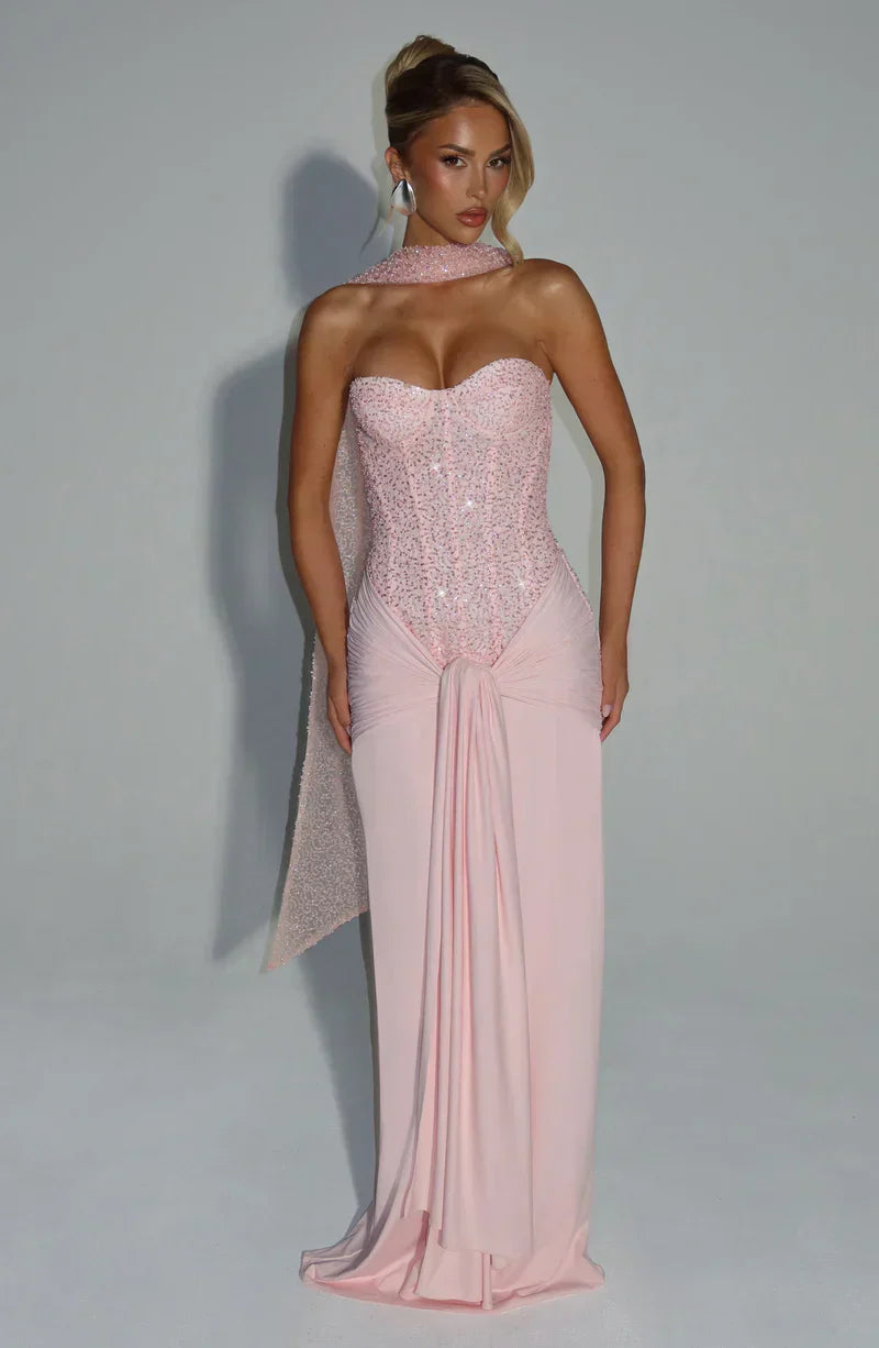 Ärmelloses Corsagen-Glitzer-Maxikleid Damen