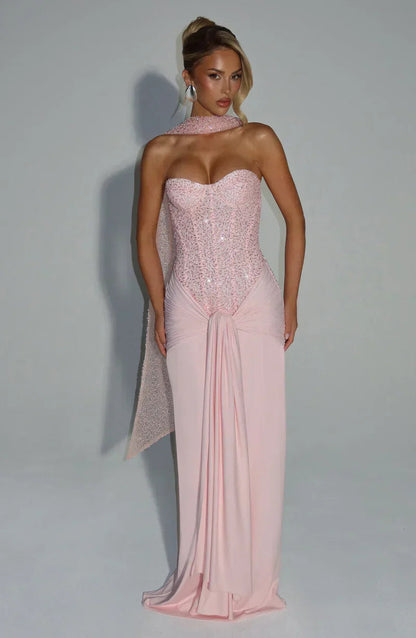 Ärmelloses Corsagen-Glitzer-Maxikleid Damen