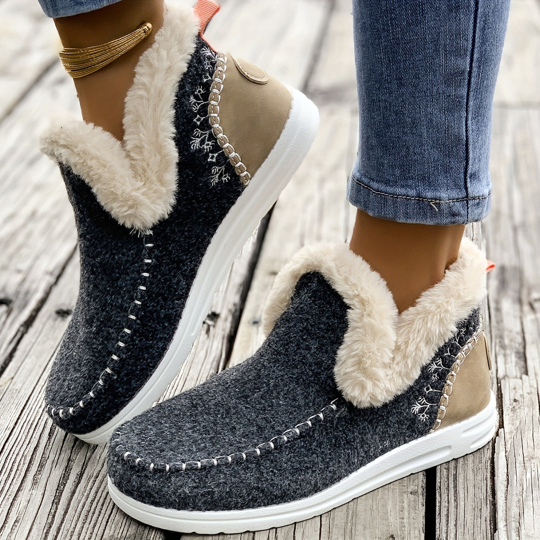 Gefütterte Slip-On Winterhausschuhe mit Profilsohle für Damen