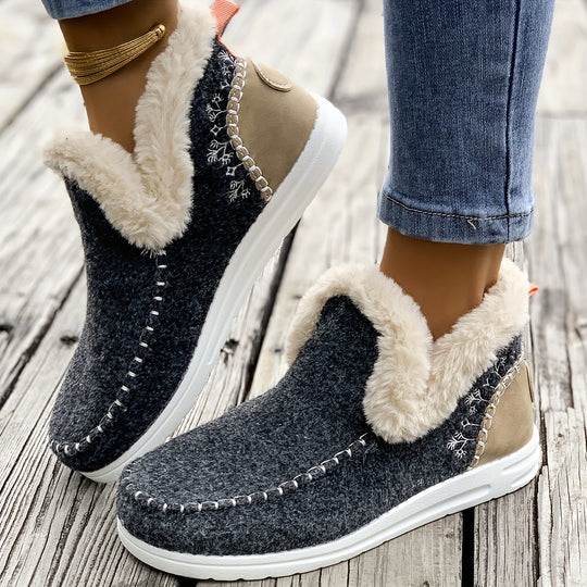 Gefütterte Slip-On Winterhausschuhe mit Profilsohle für Damen
