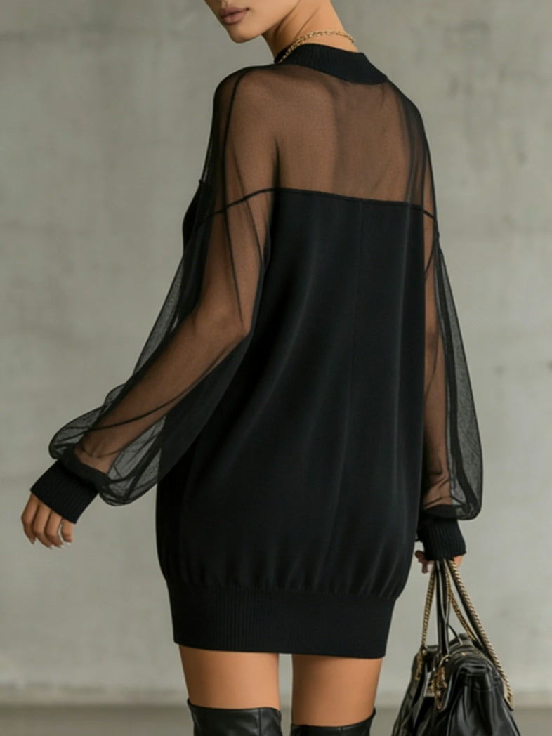 Elegantes Schwarzes Minikleid mit transparenten Netzärmeln