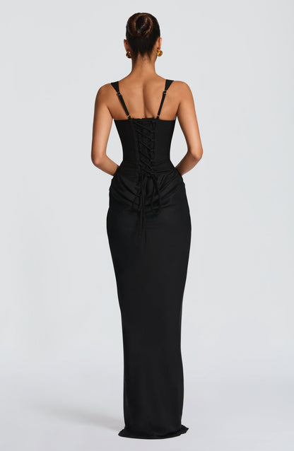 Maxikleid aus Krepp-Satin mit Wasserfallausschnitt und ärmellos