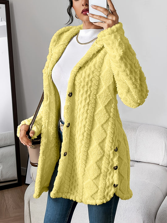 Lässiger Teddy-Mantel mit Knöpfen für Damen