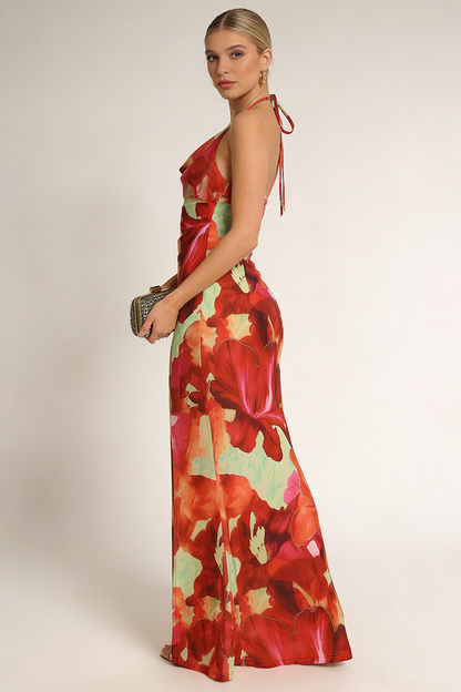 Maxikleid aus Polyester mit Blumenmuster