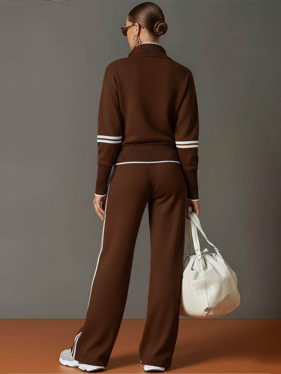 Sweatshirt mit halbem Reißverschluss und weite Hose Lounge-Set