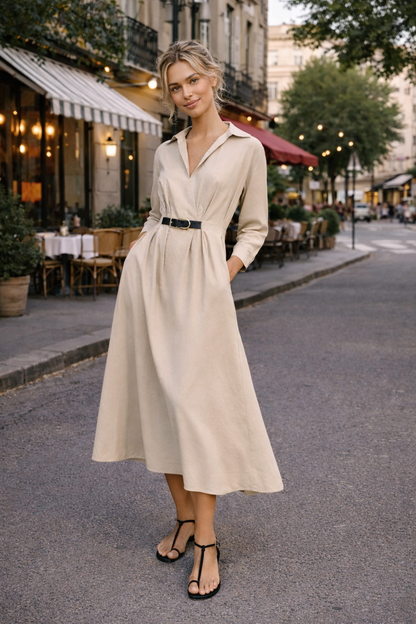 Midi-Kleid aus Baumwollmischung in Beige