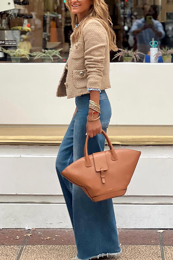Damen Kurzjacke Mit Rundhalsausschnitt Und Knopfleiste