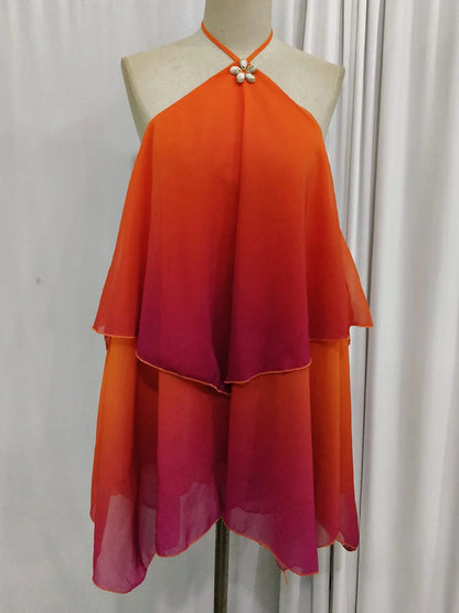 Pinkes Ombré Rüschendesign Mini Kleid