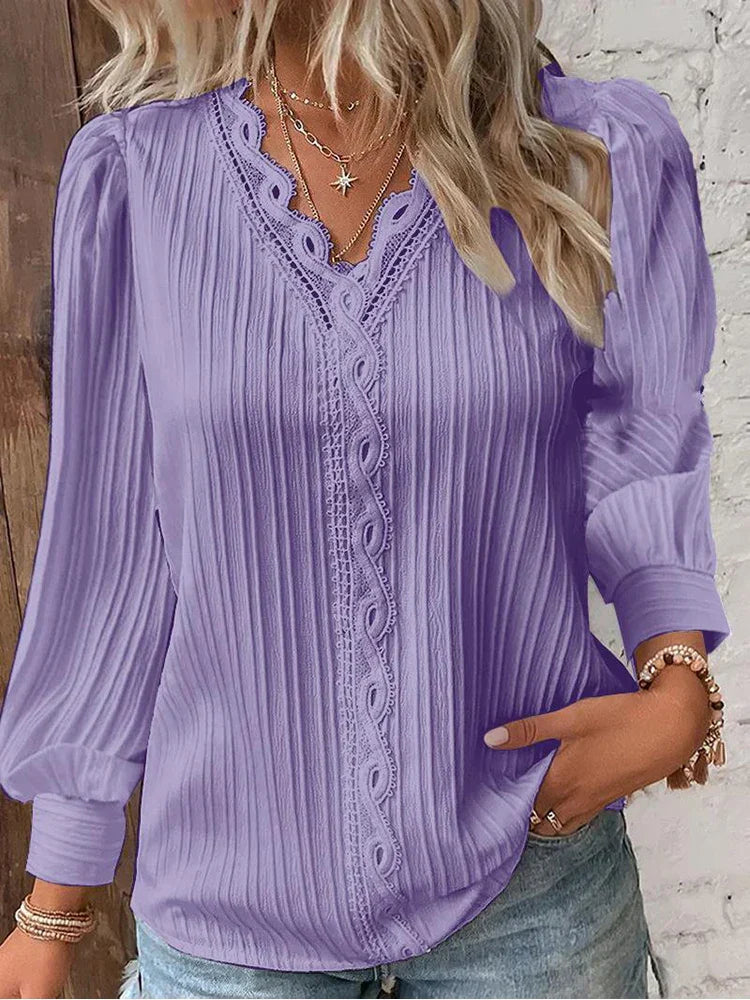 Chiffon-Spitzenbluse mit Puffärmeln