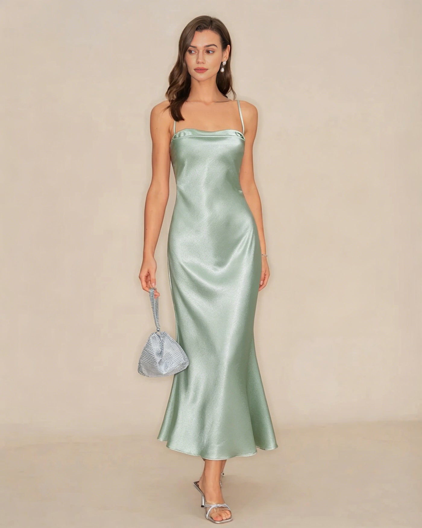 Polyester-Unterkleid A-Linien Maxikleid Grün