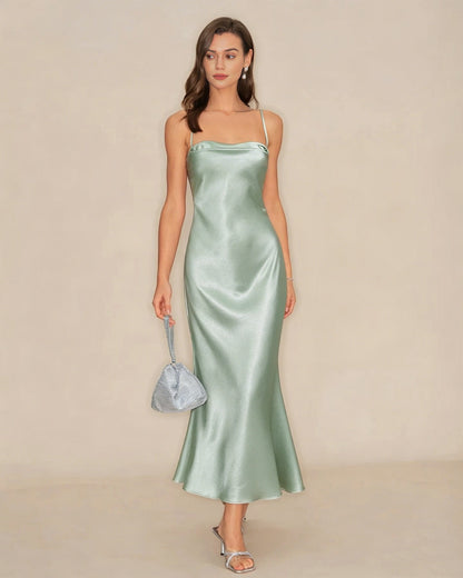 Polyester-Unterkleid A-Linien Maxikleid Grün