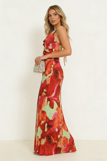 Maxikleid aus Polyester mit Blumenmuster