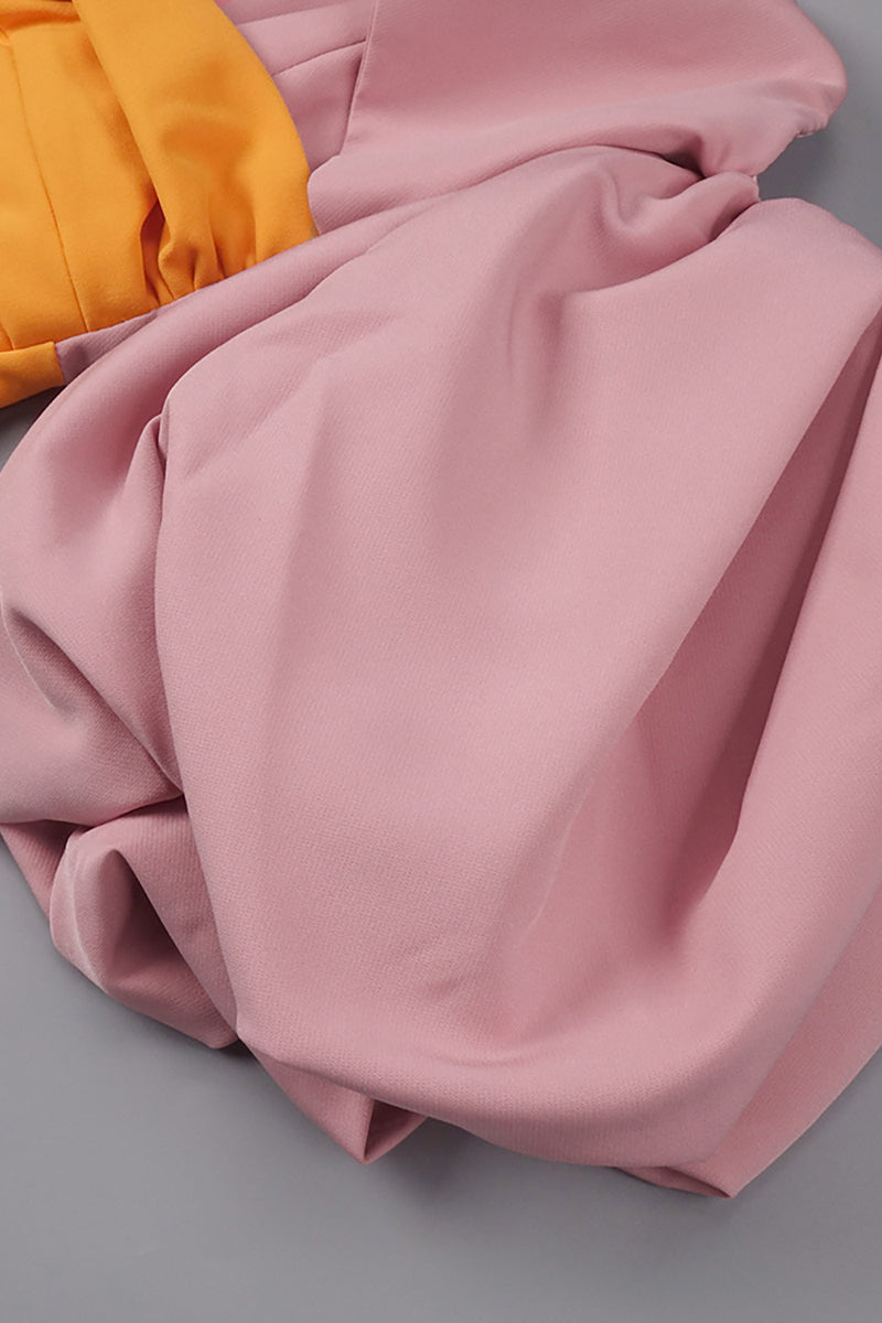 Midi-Kleid mit Puffärmeln in Farbblock Pink Orange