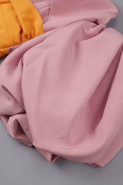 Midi-Kleid mit Puffärmeln in Farbblock Pink Orange