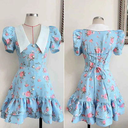 Damen Mini Kleid mit Puffärmeln und Rüschen