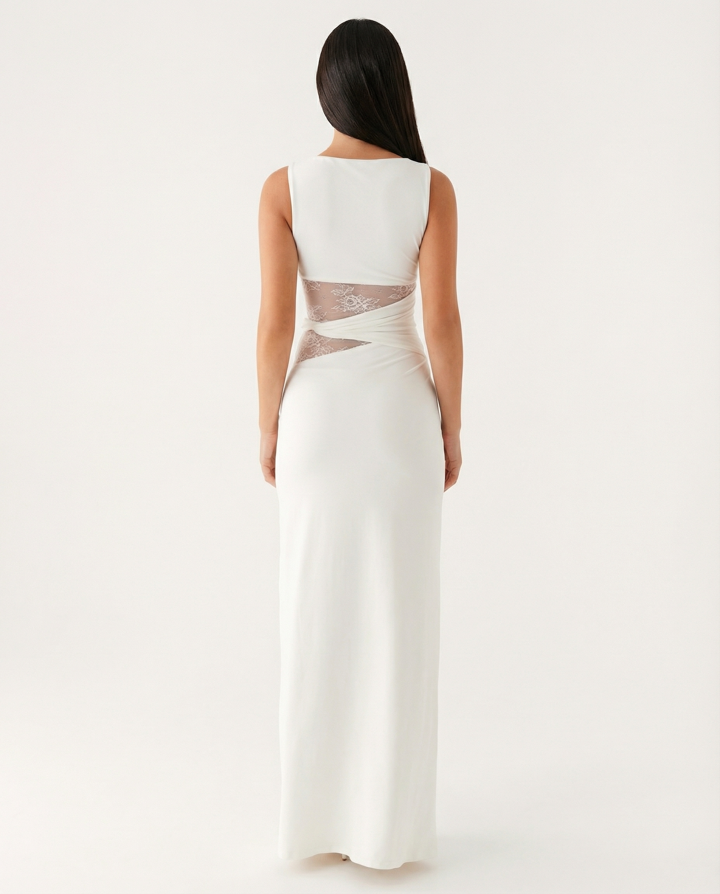 Maxikleid aus Jersey mit Spitze und Transparentdetails