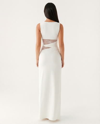 Maxikleid aus Jersey mit Spitze und Transparentdetails