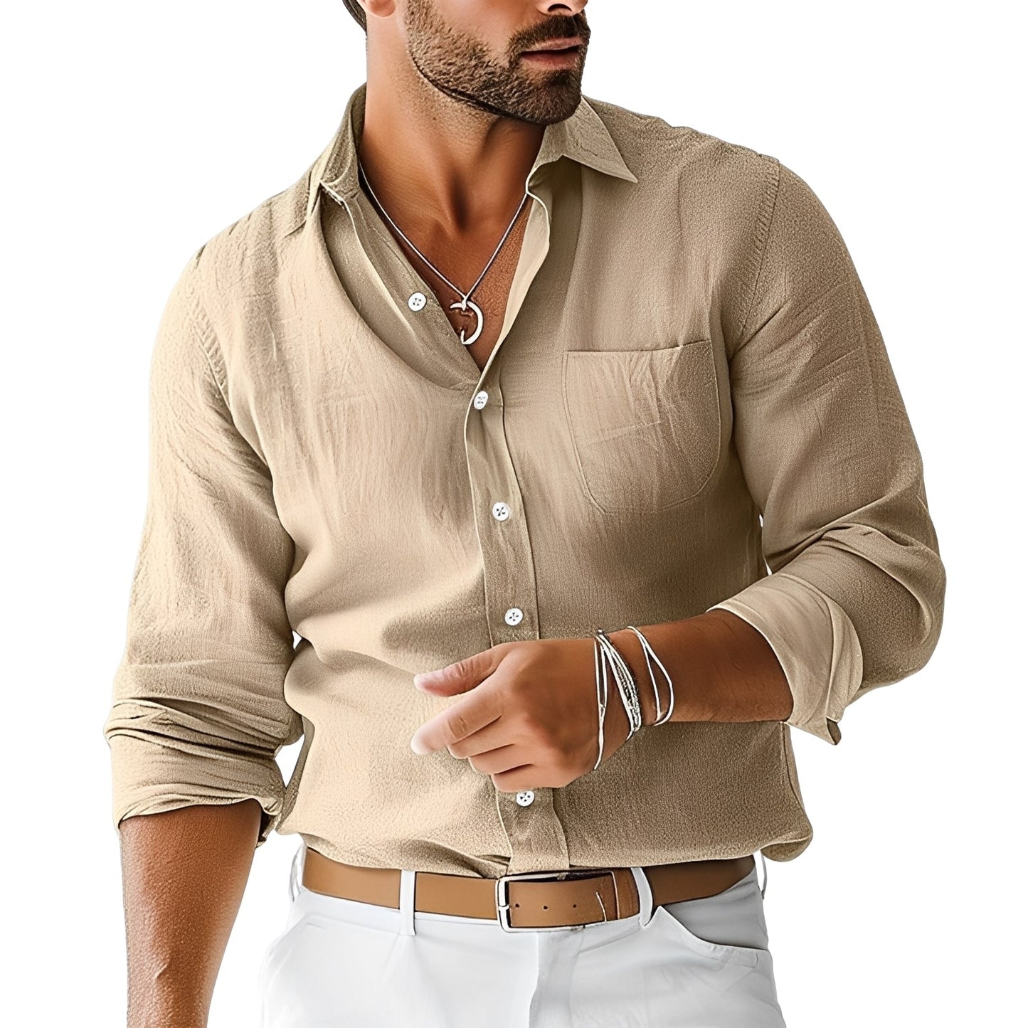Klassisches Herren-Leinenhemd Einfaches leichtes Button-Up