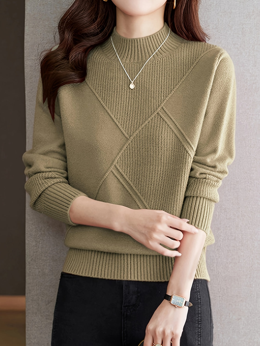 Strukturierter Pullover mit Stehkragen für Damen