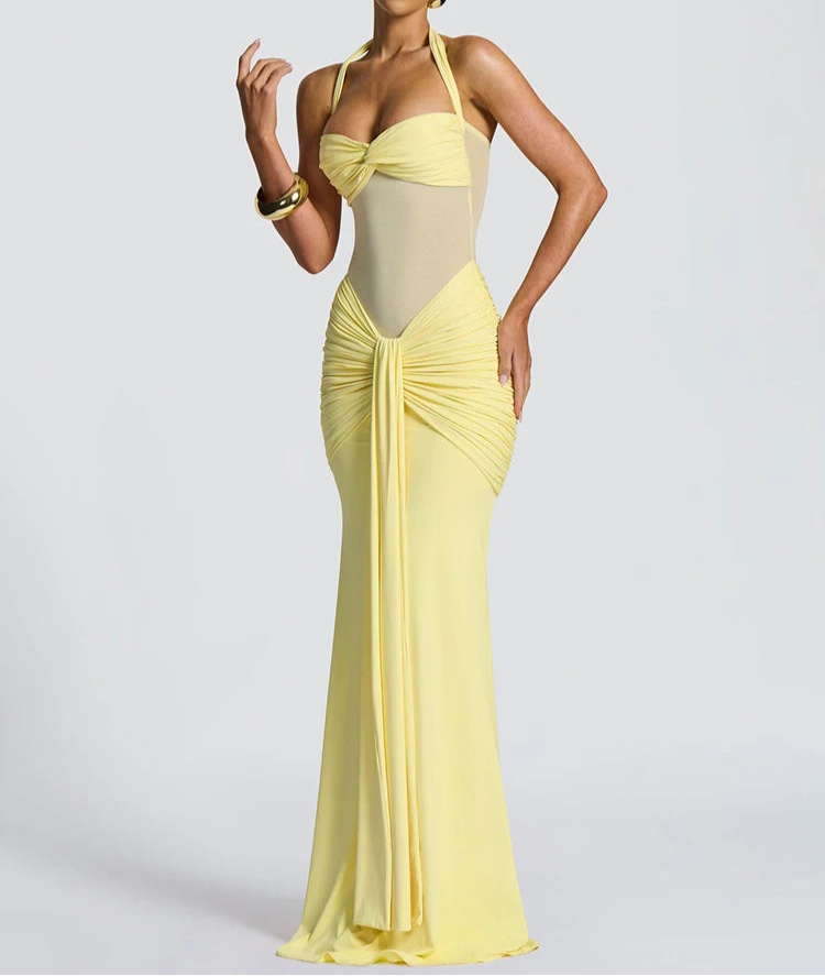 Halter gerafftes Bodycon Maxikleid formendes Abendkleid