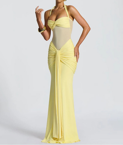 Halter gerafftes Bodycon Maxikleid formendes Abendkleid
