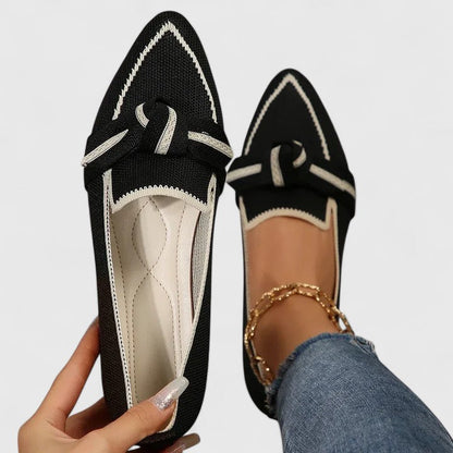 Damen Loafer In Strickoptik Mit Spitze Und Knotendetail