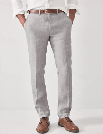 Herren Leinenhose aus Leinen mit flacher Front in Seitenansicht